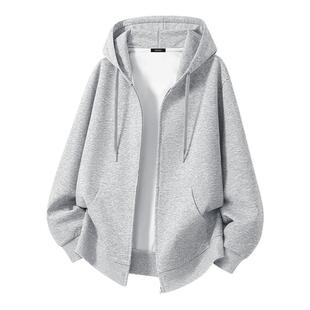 名创优品连帽卫衣男款春季青少年重磅开衫宽松灰色高级感外套男F