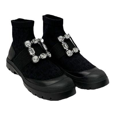 hunnz欧美时装靴方跟织物