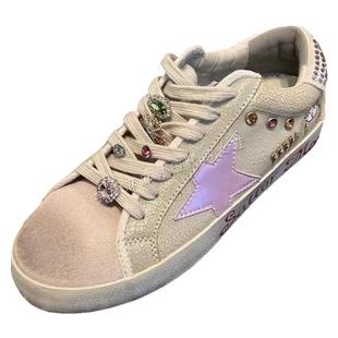 粉色休闲鞋小水钻运动鞋新款韩国女鞋脏脏鞋复古平板鞋星星鞋子女