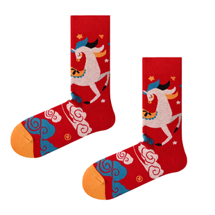 椿记原创马年红色本命年袜子男女情侣属马中筒新年袜2026过年礼盒