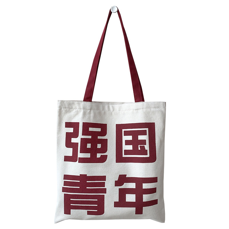 强国青年帆布包单肩大学生装书袋