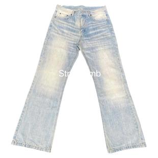 StrayLamb美式水洗奶油色雪花纹517cleanfit微喇高个子牛仔裤男