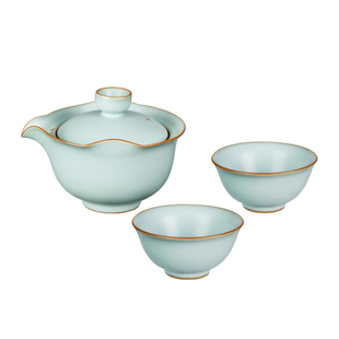 青澹汝窑旅行茶具套装户外便携式快客杯手抓盖碗景德镇陶瓷礼盒装