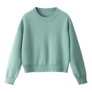 Lagur松石绿(棉质生活)48支精纺针织卫衣套头毛衣纯色圆领女上衣