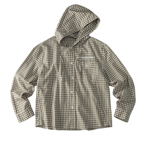 CoosRetro美式复古男早春格纹设计连帽立体logo刺绣纯棉衬衫外套