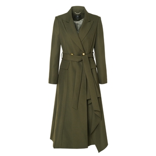 IDPAN女装立体剪裁率性通勤不对称荷叶边设计长款毛呢外套女