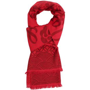 瑞蚨祥桑蚕真丝拉绒福字红围巾生日贺寿长巾本命红色新年春节年会