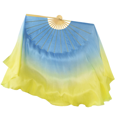 变加长长飘蓝黄双色渐变真丝长绸