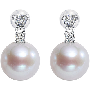 南珠宫心意925银淡水珍珠耳环强光圆形耳钉年轻款生日礼物送老婆