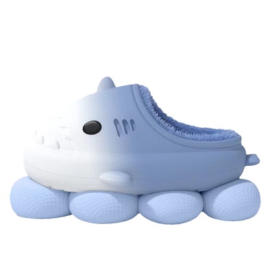 渐变棉拖鞋鲨鱼防水包跟可爱情侣