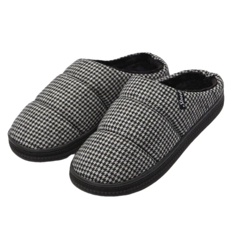 韩国原单超厚男士棉拖鞋格纹居家居毛绒包跟棉鞋男生防滑冬季保暖