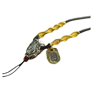 西藏九眼天珠锁骨横穿竖穿龙头首挂绳吊坠项链绳玉佩挂件绳子黄金