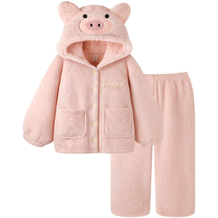 Pinksea珊瑚绒睡衣女款冬季加厚小猪可爱家居服秋冬新款女套装