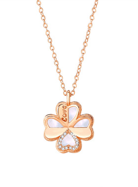 四叶草玫瑰金项链925纯银