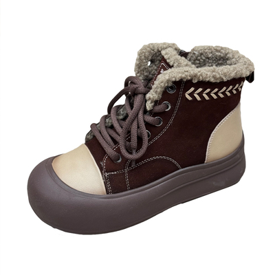 丑乐2025冬季新款棉鞋头层牛皮马丁靴筒加绒保暖厚底短靴二棉靴