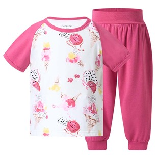 cutelife夏季儿童竹棉家居服套装宝宝睡衣短袖长裤薄款家居男女童