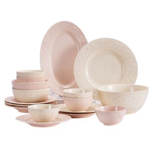 草莓浮雕奶油风陶瓷碗碟套装家用盘子菜盘高颜值饭碗汤碗鱼盘餐具