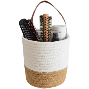 北欧编织篮棉线编织壁挂篮收纳筐挂墙杂物小手提化妆品零食筐子