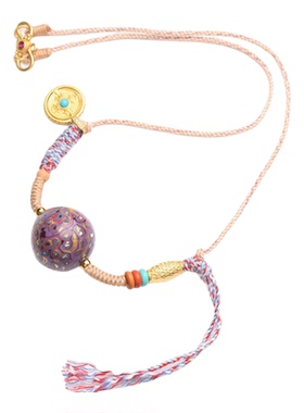 薰衣草紫大漆珠手搓棉线锁骨链