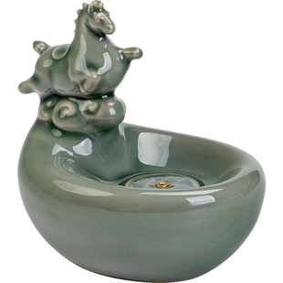 仿古汝窑越窑马踏祥云线香插香座家用室内禅意香薰炉茶桌装饰摆件