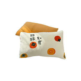 柿柿如意｜原创好寓意枕套奶油绒枕芯罩温暖柿子保暖毛绒定制AB版