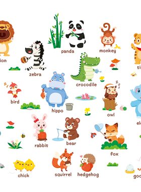 卡通英文动物贴画PVC自粘