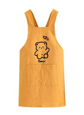 亲子儿童围裙画室定制logo印字书法棉布罩衣幼儿园班服背带画画衣