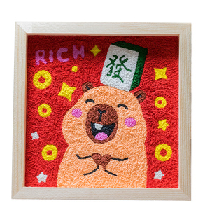 卡皮巴拉新春马年数字油画纸浆画diy手工材料包填色画木框贺岁团