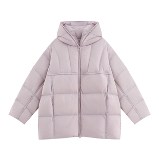 【梦蝶】亲肤云感泡芙轻盈廓形设计连帽中长款90白鹅绒羽绒服-719