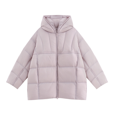 连帽中长款90白鹅绒羽绒服