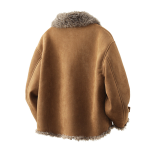 皮毛一体男士冬季大码加绒加厚夹克麂皮机车服男装羊羔毛棉衣外套