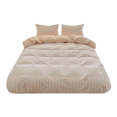 少女奶油粉条纹全棉提花四件套