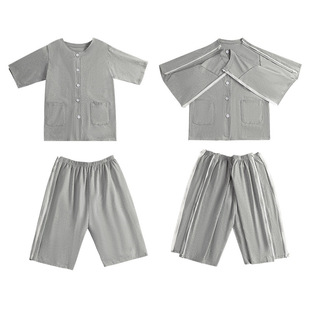 护理服夏棉薄全开拉链短袖短裤卧床瘫痪骨折石膏专用易穿脱病号服