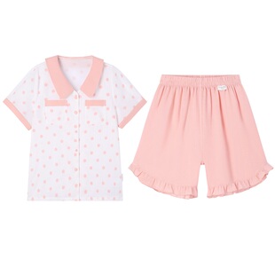 全棉时代夏季新款少男少女100%棉家居服中大儿童学生短袖短裤套装