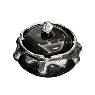 侘寂风创意富得流油烟灰缸家用客厅陶瓷带盖防飞灰高级感小众轻奢