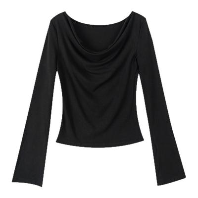 黑色一字肩长袖t恤女内搭上衣
