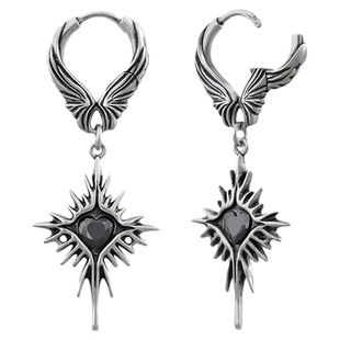 punkyouth带翼心形耳环朋克风亚文化原创925银防过敏耳饰