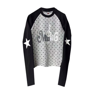DETW “五角星音乐2000S”插肩袖撞色满印情侣修身显瘦长袖打底衫