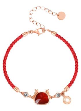 红玛瑙S925纯银锁骨链女萌龙项链