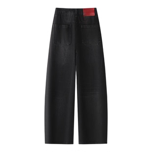 黑色弯刀牛仔裤女秋冬加绒加厚2025新款酷飒风高腰腰显窄版阔腿裤