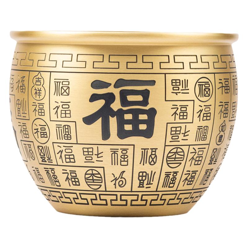 小铜记黄铜百福缸铜缸米缸聚宝盆家用玄关客厅装饰办公室摆件礼品