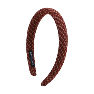 复古文艺风新年红色格纹细款发箍简约百搭女童防滑不勒头发卡头箍