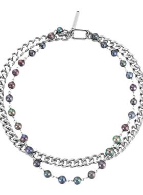 KREAM 原创 天然孔雀石珍珠拼接古巴项链嘻哈男女锁骨链双层