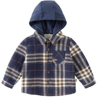 戴维贝拉儿童加绒外套2026秋冬新男童长袖格子可拆卸帽连帽衫衬衫