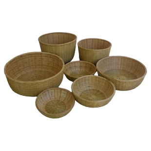 手工编织大小竹筐圆筐农家饭店收纳馒头筐篓子家用厨房竹编篮包邮
