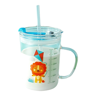 富光高硼硅玻璃牛奶杯豆浆杯家用儿童水杯带刻度吸管女生把手杯子