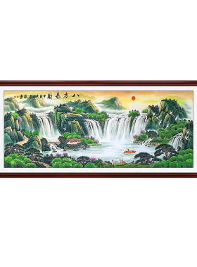 国画八方来财山水画客厅挂画手绘