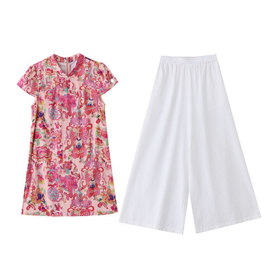 民族风改良旗袍裤子套装送礼物