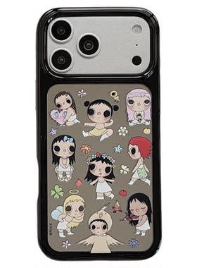 jze ins可爱治愈涂鸦小女孩镜面适用苹果17ProMax手机壳iphone15新款16promax女款17pro超火14全包防摔手机套