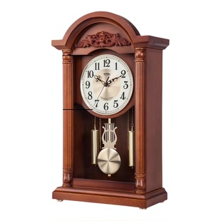 日本进口机芯木质金钟宝雕花挂钟客厅桌面古典静音台钟复古摆座钟